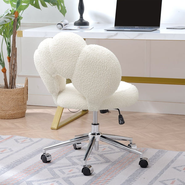 English Elm 360°swivel Teddy Fabric Home Office Chair with Ergonomic Arc Back and Adjustable Seat White W680P143486