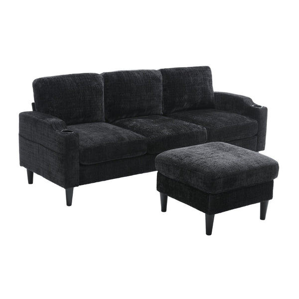 English Elm United We Win Chenille Sectional Sofa with Storage Ottoman and Dual Cup Holders W1568142742