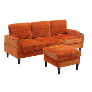 English Elm United We Win Chenille Three Seat Sectional Sofa with Storage Ottoman and Cup Holders Orange W1568142740