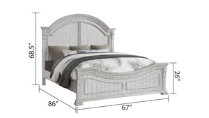 English Elm Transitional Faith Queen Bed in Antique White Wood Finish with Elegant Headboard, Solid+Engineered Frame B009S01314
