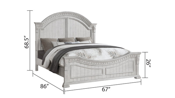 English Elm Transitional Faith Queen Bed in Antique White Wood Finish with Elegant Headboard, Solid+Engineered Frame B009S01314