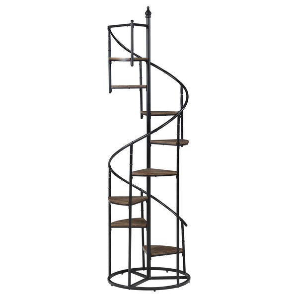 English Elm Rustic Spiral 8-Shelf Staircase Bookcase with Heavy-Gauge Steel Frame and Scratch-Resistant Veneer Brown B062P153770