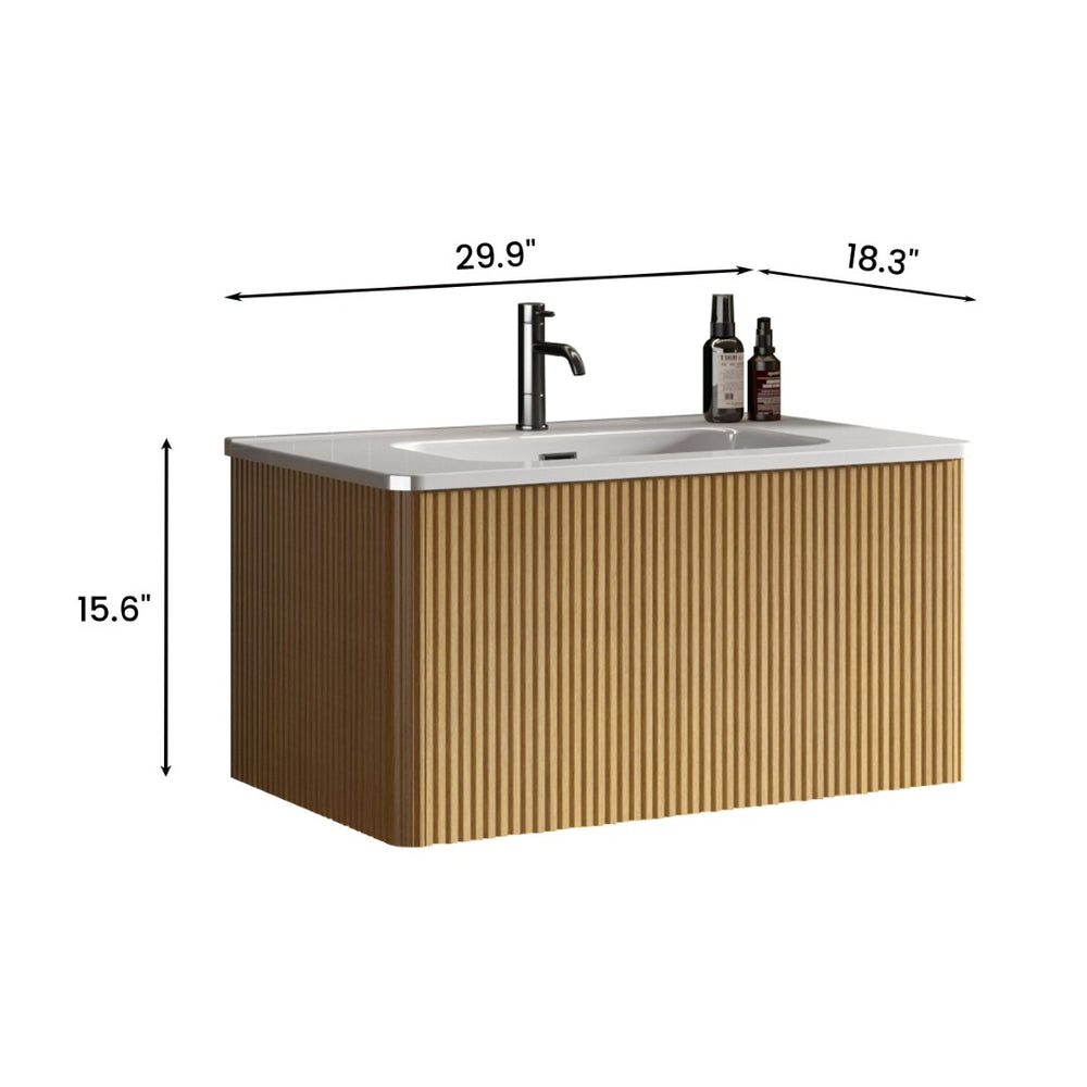 English Elm Alice30-106, Wall Mounted Oak Vanity Cabinet Two Soft Close Drawers Basin Free W1865P147107