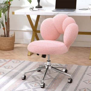 English Elm 360°swivel Teddy Fabric Home Office Chair with Ergonomic Arc Back and Adjustable Seat Pink W680P143449