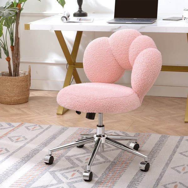 English Elm 360°swivel Teddy Fabric Home Office Chair with Ergonomic Arc Back and Adjustable Seat Pink W680P143449