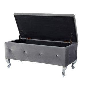 English Elm Tufted Velvet Storage Bench with Crystal Buttons for Bedroom Entryway Footrest W2268P146701