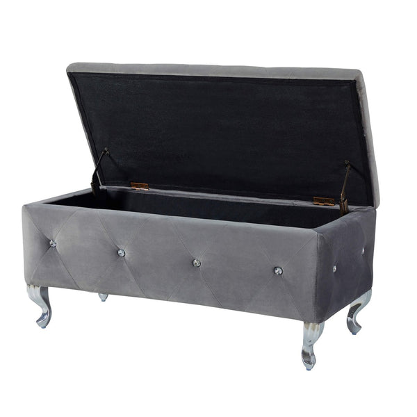 English Elm Tufted Velvet Storage Bench with Crystal Buttons for Bedroom Entryway Footrest W2268P146701