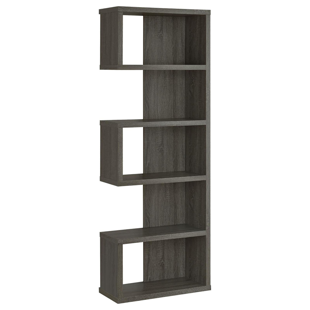 English Elm Weathered Weathered Grey 5-Tier Playful Bookcase with Ample Shelves, Contemporary Rustic Display Piece B062P153764