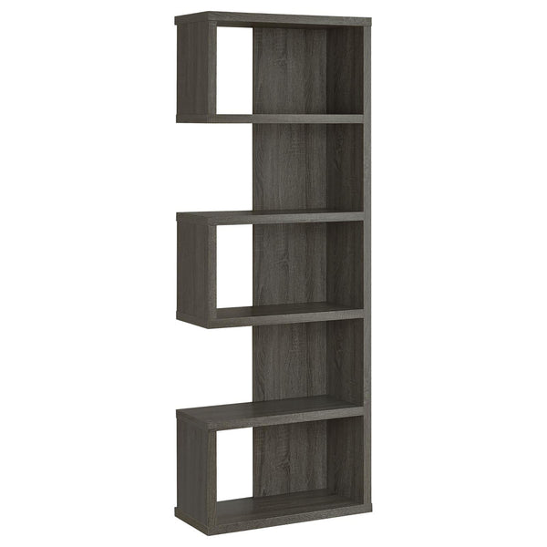 English Elm Weathered Weathered Grey 5-Tier Playful Bookcase with Ample Shelves, Contemporary Rustic Display Piece B062P153764