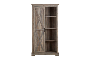 English Elm Tall Rustic Barn Door Storage Cabinet with Open & Hidden Shelves, Quality Hardware, Farmhouse Charm Gray Wash W2275P149117