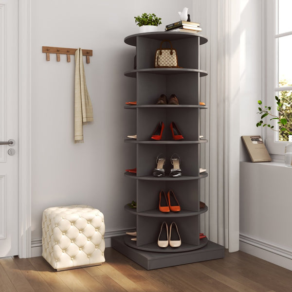 English Elm Grey Rotating Shoe Cabinet Six Tier Entryway Organizer Holds 24 Pairs Modern W1320140918