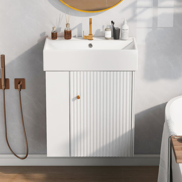English Elm 21.6" White Ceramic Bathroom Vanity Sink — Compact 25.2x16.5x9.45 in, stain & heat resistant, eco-friendly elegance WF297780AAA