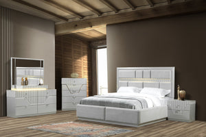 English Elm Modern Da Vinci Queen Size Bed with LED Headboard, Solid & Manufactured Wood, No Box Spring Needed - Sleek, Durable Design B009S01296