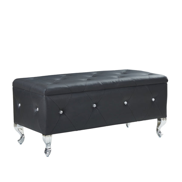 English Elm Tufted Velvet Storage Bench with Crystal Buttons for Bedroom Entryway Footrest W2268P146691