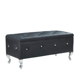 Hearth and Haven Upholstered Storage Ottoman Bench For Bedroom End Of Bed Faux Leather Rectangular Storage Benches Footrest with Crystal Buttons For Living Room Entryway W2268P146691