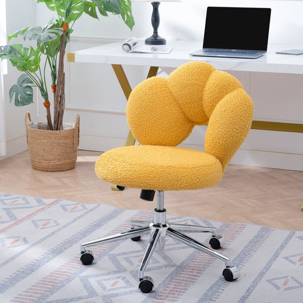 English Elm 360°swivel Teddy Fabric Home Office Chair with Ergonomic Arc Back and Adjustable Seat Yellow W680P143491