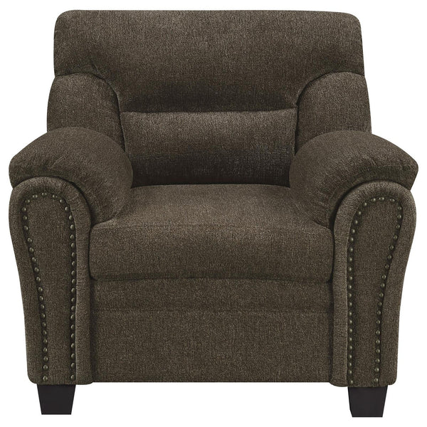 English Elm Brown Plush Pillow Top Arm Chair with Nailhead Trim, Kiln-Dried Hardwood Frame, Chenille Comfort and Durable Style B062P153774