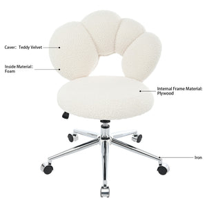 English Elm 360°swivel Teddy Fabric Home Office Chair with Ergonomic Arc Back and Adjustable Seat White W680P143486