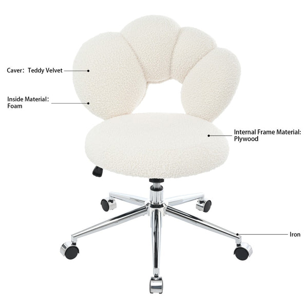 English Elm 360°swivel Teddy Fabric Home Office Chair with Ergonomic Arc Back and Adjustable Seat White W680P143486