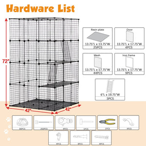 English Elm 3-tier Iron Mesh Cat Enclosure Large Indoor Outdoor Kennel with Ramps and Lockable Doors W2181P155328
