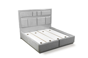 English Elm Modern Da Vinci Queen Size Bed with LED Headboard, Solid & Manufactured Wood, No Box Spring Needed - Sleek, Durable Design B009S01296