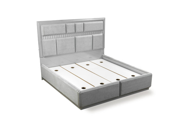English Elm Modern Da Vinci Queen Size Bed with LED Headboard, Solid & Manufactured Wood, No Box Spring Needed - Sleek, Durable Design B009S01296