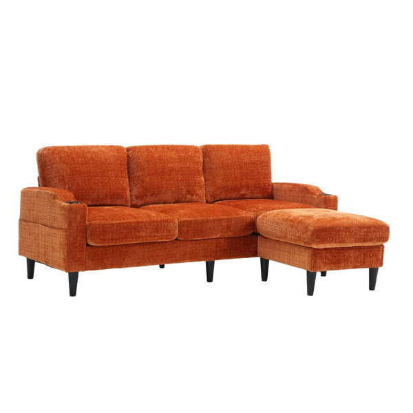 English Elm United We Win Chenille Three Seat Sectional Sofa with Storage Ottoman and Cup Holders Orange W1568142740