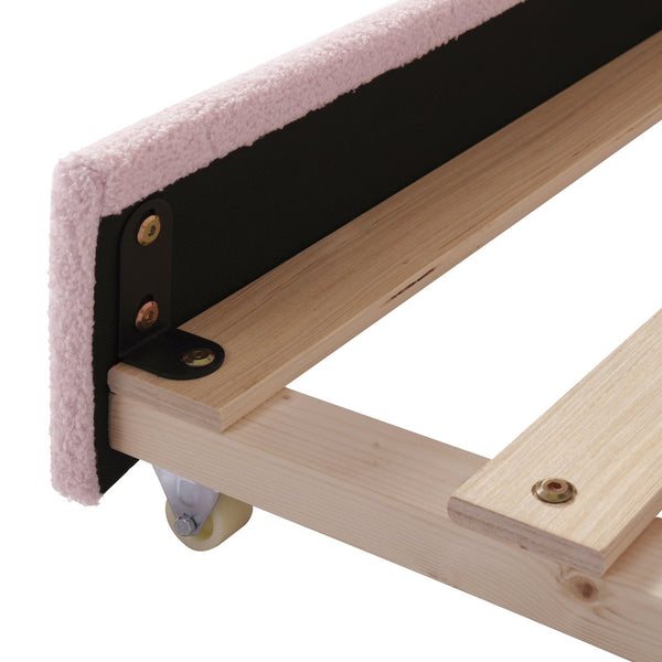 English Elm Full Upholstered Daybed with Trundle, Teddy Fleece Comfort, Bluetooth Speakers & Storage Arms for Cozy Sleepovers Pink SF000108AAH