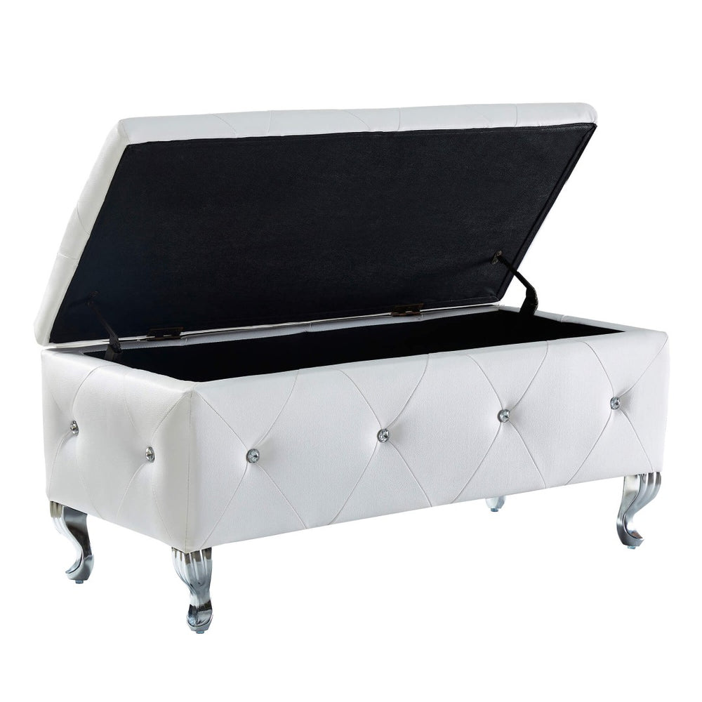 English Elm Upholstered Faux Leather Storage Bench Tufted Glam Footrest for Bedroom or Entryway W2268P146682