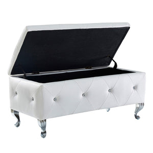 English Elm Upholstered Faux Leather Storage Bench Tufted Glam Footrest for Bedroom or Entryway W2268P146682