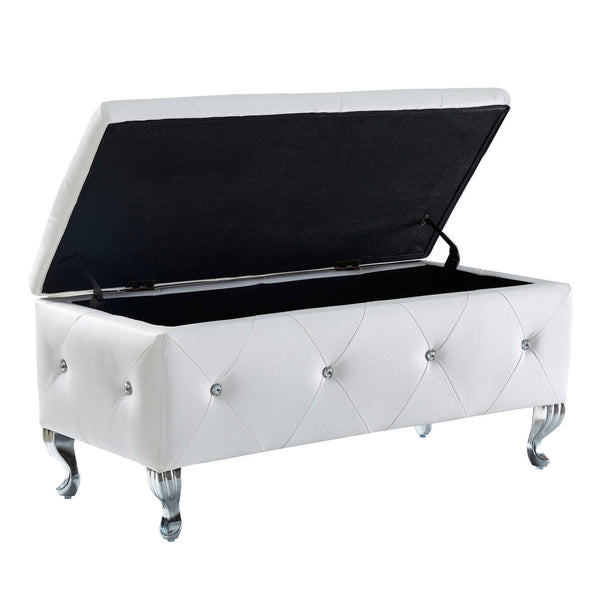 English Elm Upholstered Faux Leather Storage Bench Tufted Glam Footrest for Bedroom or Entryway W2268P146682