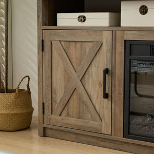 English Elm Farmhouse Gray Wash TV Stand with 18" Fireplace Insert, 65" TV Capacity, Barn Doors & Storage (58") W2275S00002