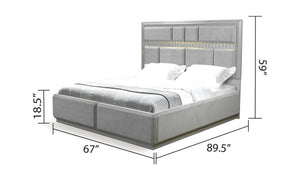 English Elm Modern Da Vinci Queen Size Bed with LED Headboard, Solid & Manufactured Wood, No Box Spring Needed - Sleek, Durable Design B009S01296