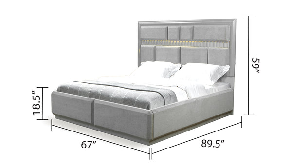 English Elm Modern Da Vinci Queen Size Bed with LED Headboard, Solid & Manufactured Wood, No Box Spring Needed - Sleek, Durable Design B009S01296