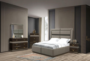 English Elm Modern 2-Drawer Nightstand with V-Shape Handles, Solid & Manufactured Wood, Compact Brown Design B009P155282