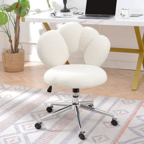 English Elm 360°swivel Teddy Fabric Home Office Chair with Ergonomic Arc Back and Adjustable Seat White W680P143486