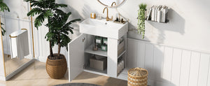 English Elm 21.6inch Modern Floating Bathroom Vanity with Ceramic Basin, Wave Door, Rose Gold Handle, Right Side Storage and Soft-Close Design WF318757AAK