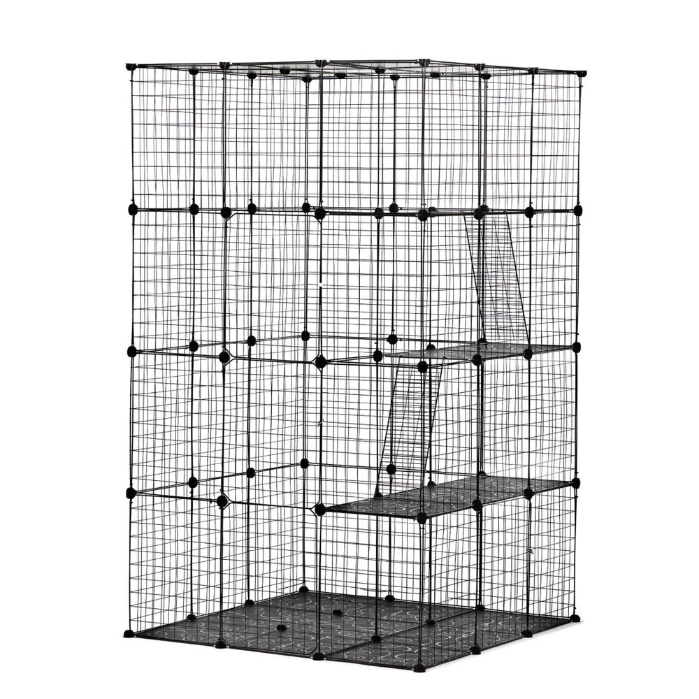 English Elm 3-tier Iron Mesh Cat Enclosure Large Indoor Outdoor Kennel with Ramps and Lockable Doors W2181P155328