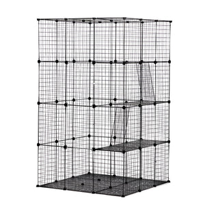 English Elm 3-tier Iron Mesh Cat Enclosure Large Indoor Outdoor Kennel with Ramps and Lockable Doors W2181P155328