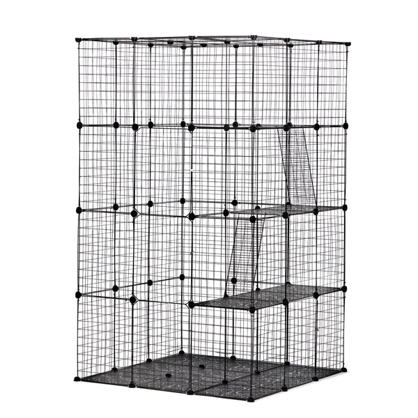 English Elm 3-tier Iron Mesh Cat Enclosure Large Indoor Outdoor Kennel with Ramps and Lockable Doors W2181P155328