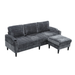 English Elm United We Win Chenille Three Seat Sectional Sofa with Storage Ottoman and Cup Holders Grey W1568142738