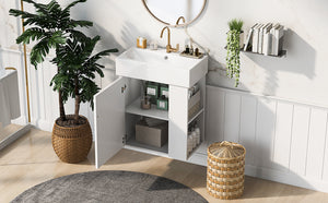 English Elm 21.6inch Modern Floating Bathroom Vanity with Ceramic Basin, Wave Door, Rose Gold Handle, Right Side Storage and Soft-Close Design WF318757AAK