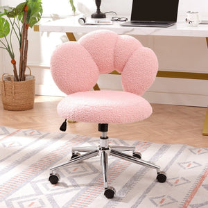 English Elm 360°swivel Teddy Fabric Home Office Chair with Ergonomic Arc Back and Adjustable Seat Pink W680P143449