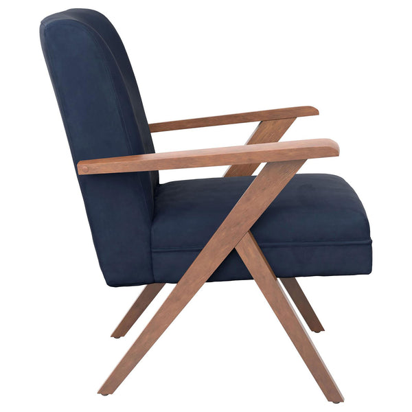 English Elm Dark Blue Vintage Mid-Century Accent Chair with Walnut Arms & Tapered Legs, Plush Upholstery B062P153760