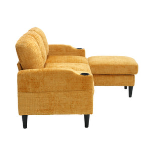 English Elm United We Win Chenille Three Seat Sectional Sofa with Storage Ottoman and Cup Holders Yellow W1568142737