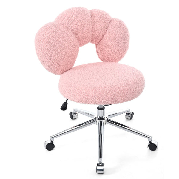 English Elm 360°swivel Teddy Fabric Home Office Chair with Ergonomic Arc Back and Adjustable Seat Pink W680P143449