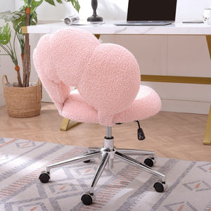 English Elm 360°swivel Teddy Fabric Home Office Chair with Ergonomic Arc Back and Adjustable Seat Pink W680P143449