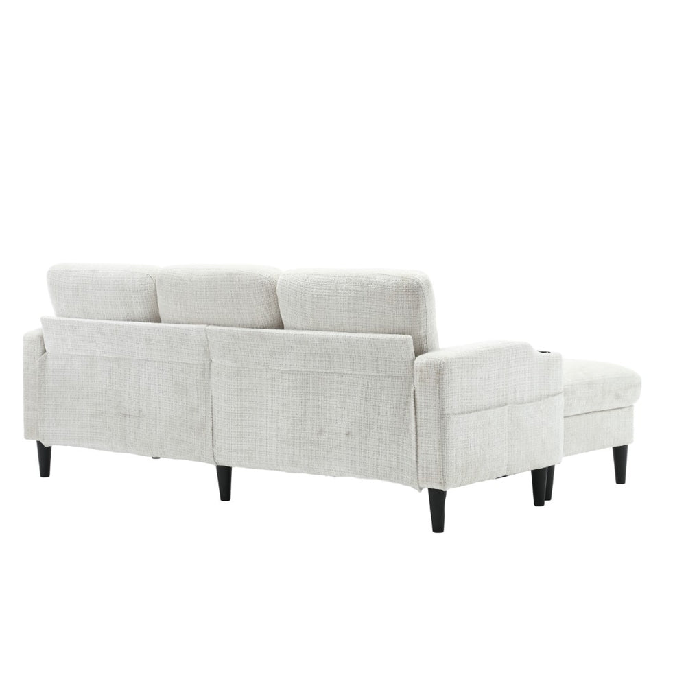 English Elm United We Win Chenille Three Seat Sectional Sofa with Storage Ottoman and Cup Holders Beige W1568142735