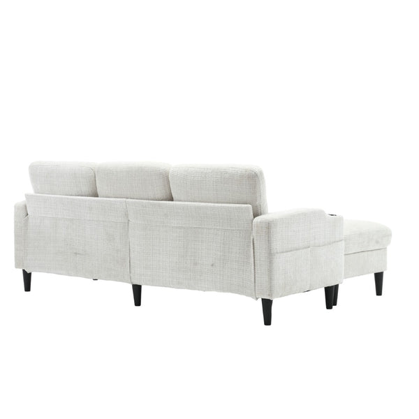 English Elm United We Win Chenille Three Seat Sectional Sofa with Storage Ottoman and Cup Holders Beige W1568142735
