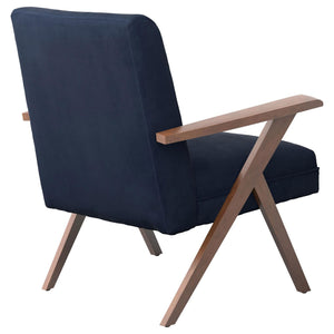 English Elm Dark Blue Vintage Mid-Century Accent Chair with Walnut Arms & Tapered Legs, Plush Upholstery B062P153760